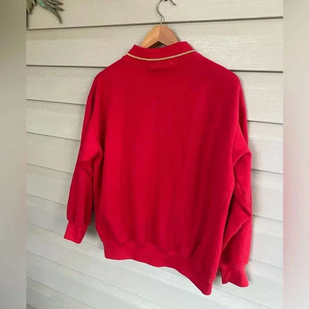 Ugly Christmas sweatshirt 80s Granny-core polo collar size M red sweater - Picture 3 of 8